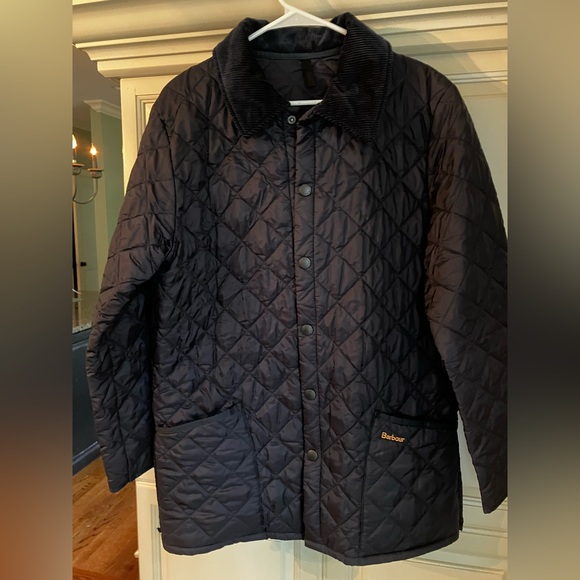 Barbour Navy Quilted Jacket with corduroy collar Small - Picture 1 of 5